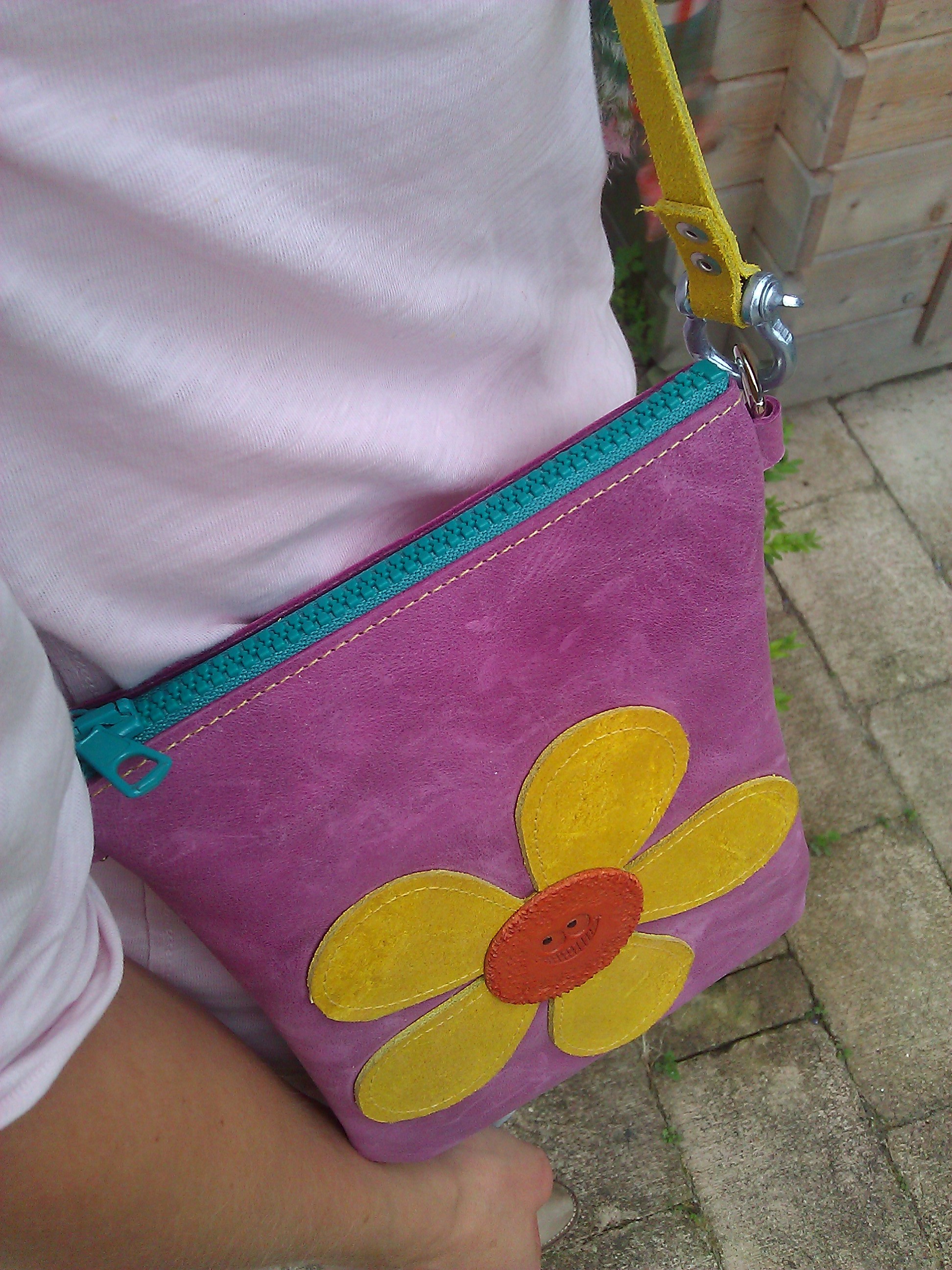 Bag#12 Handmade leather bag with Flower (top)