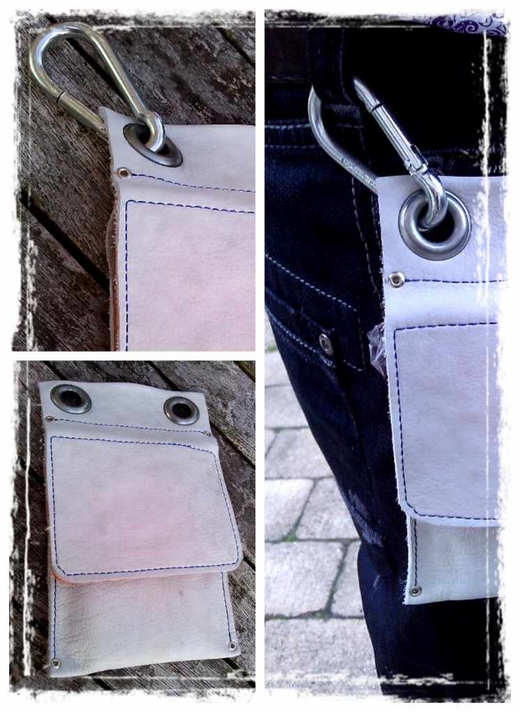 White Handmade Leather Pouch for Mobile phone