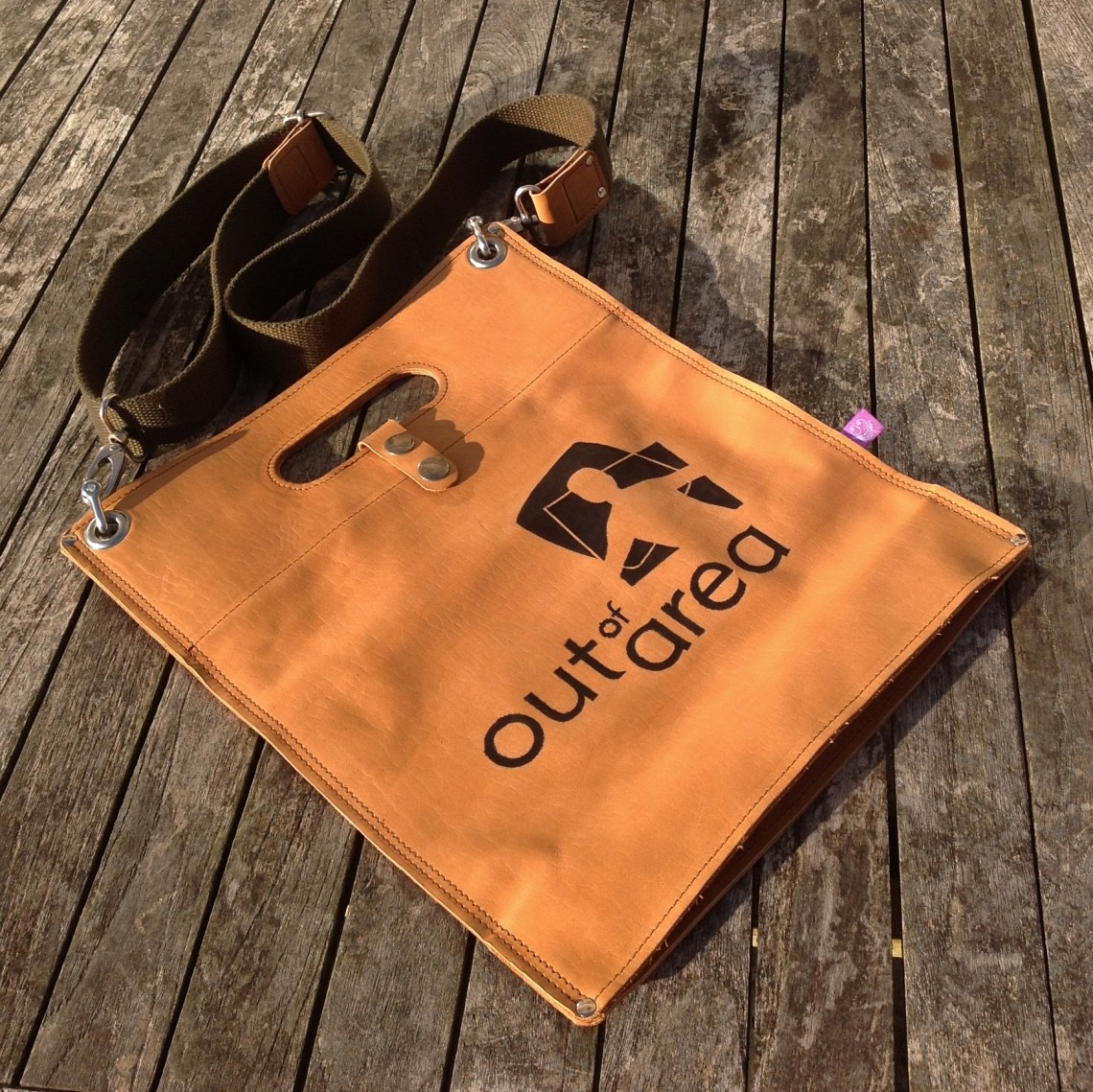 Handmade Leather Bag with Out of Area Logo