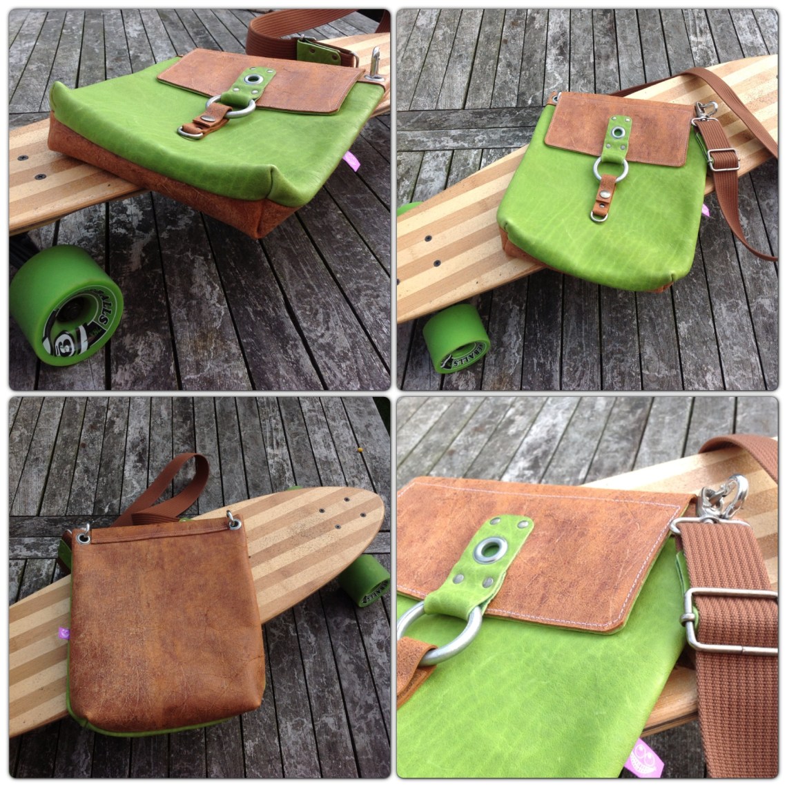 Funky Leather Bag Green and Brown