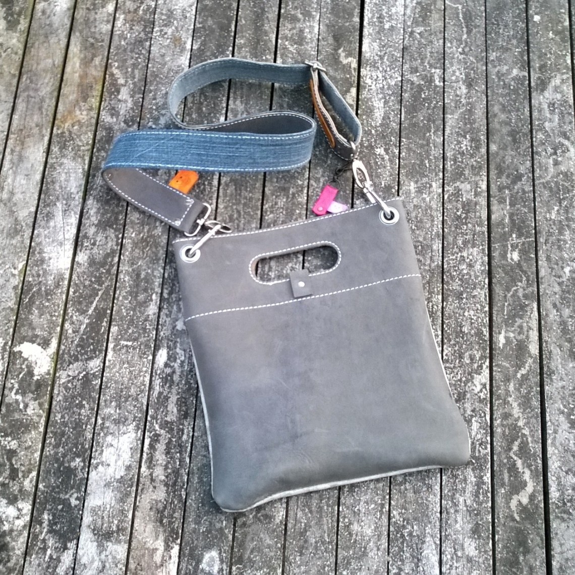 Raw leather bag back