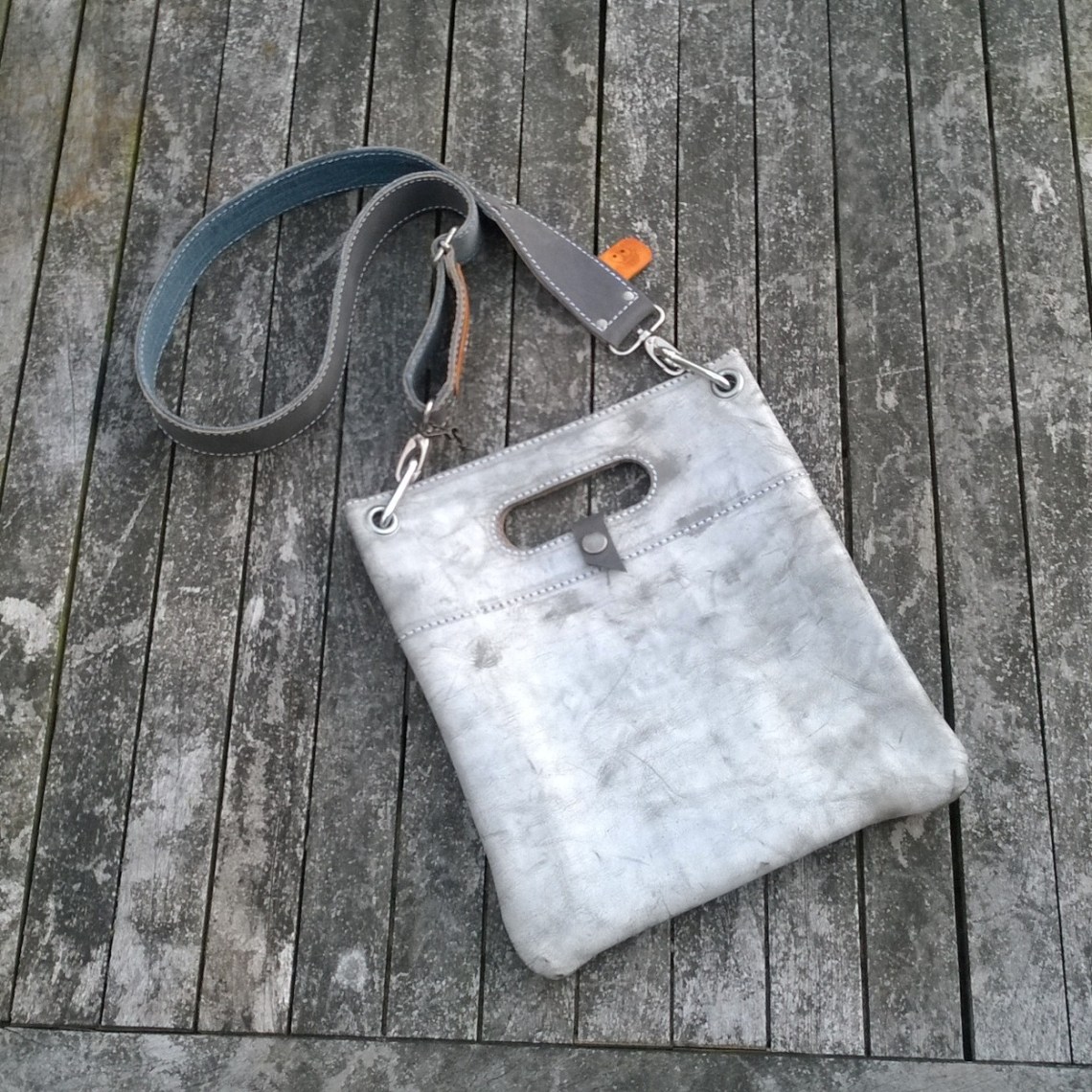 Raw leather bag front