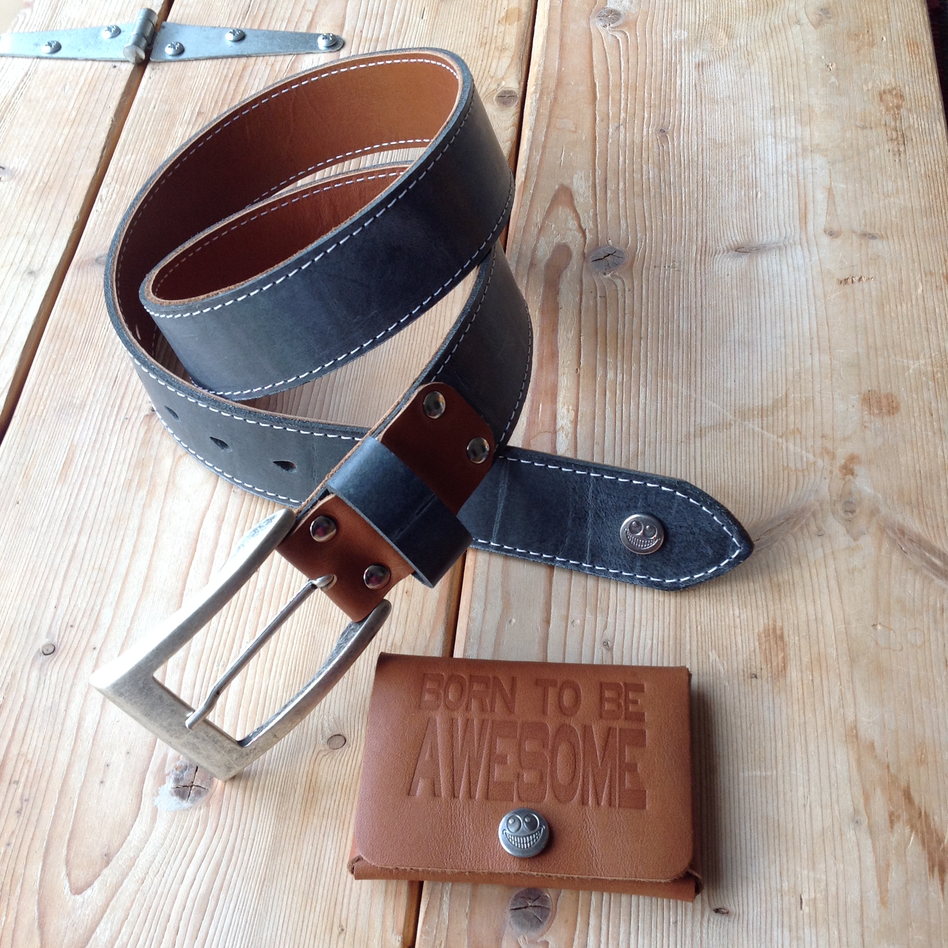 Leather belt and card holder