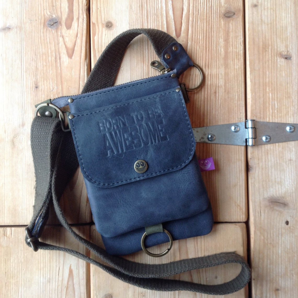 Small grey leather shoulder bag Born to be Awesome