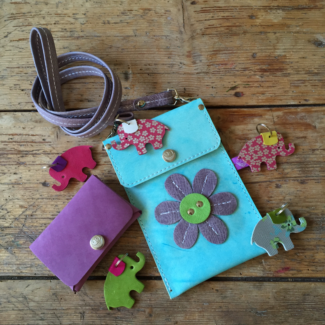 Colorful set of leather items