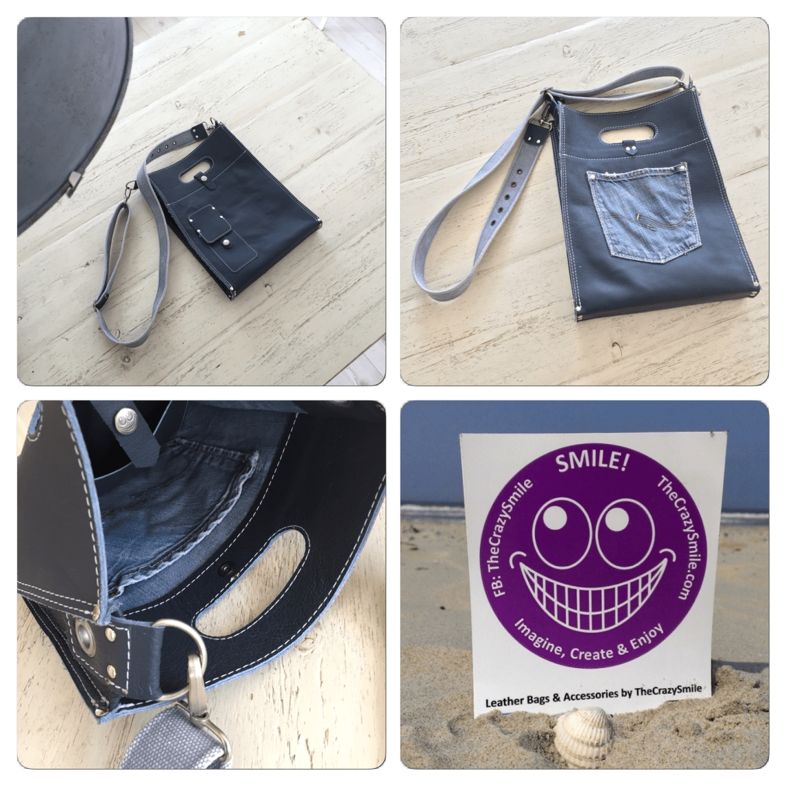 Leather bag Recycled leather and jeans 1