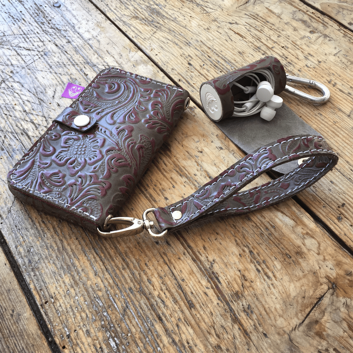 Leather case for phone and earphones