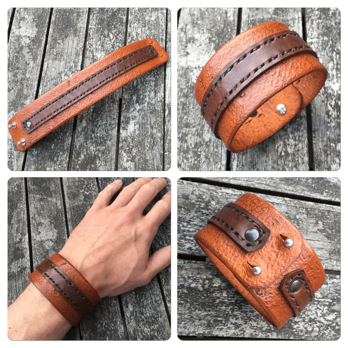 Leather bracelet two tone
